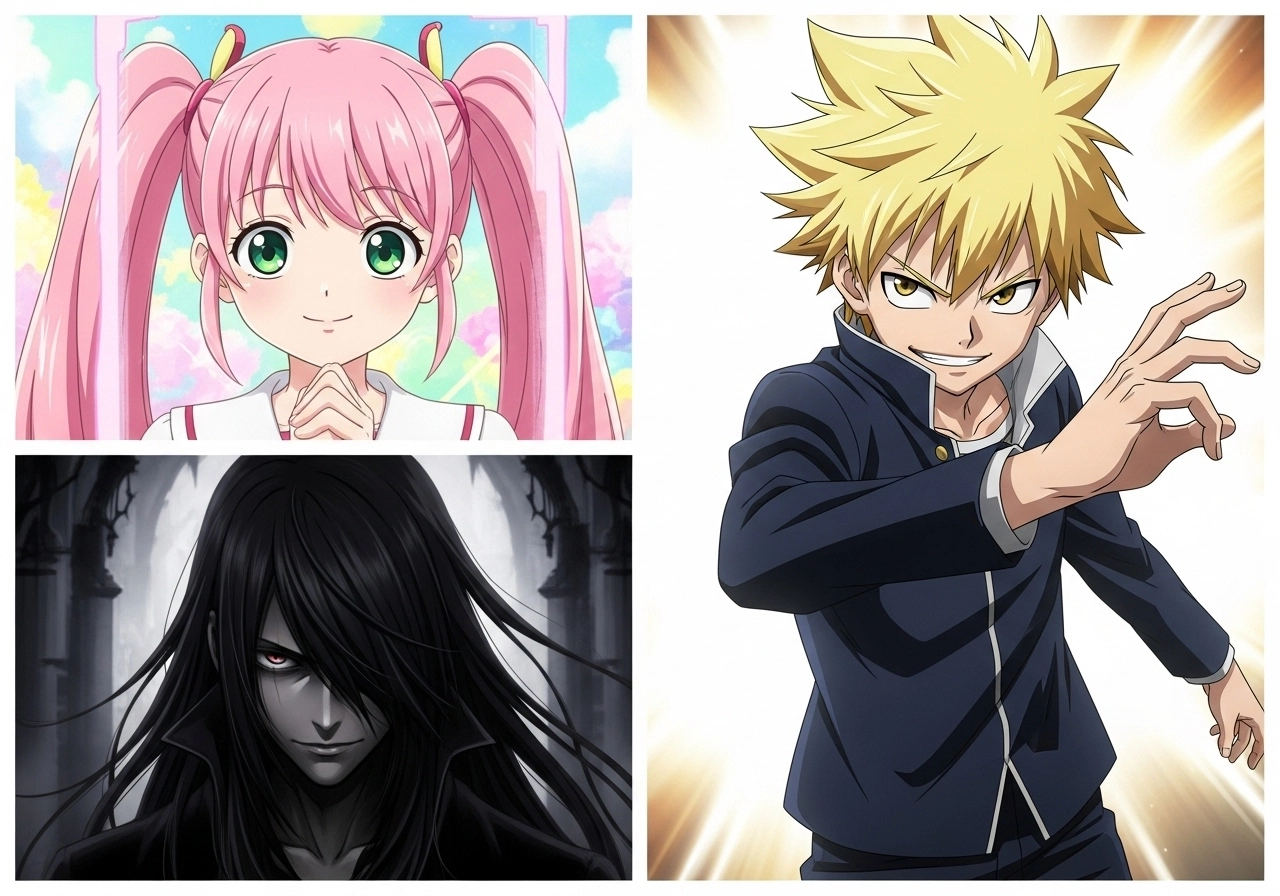 AI generated anime characters showcasing different hair and eye styles