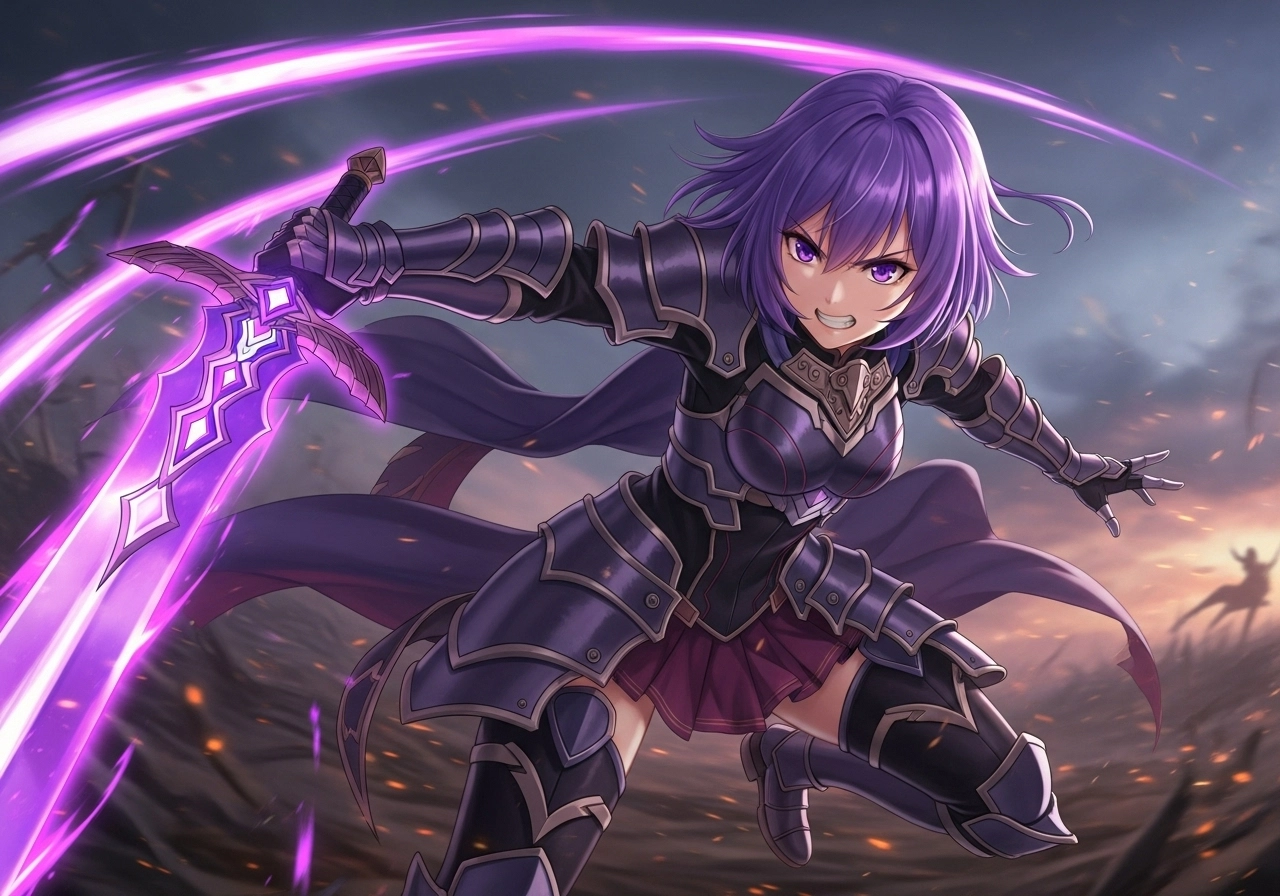 AI generated anime character in a dynamic action pose with an intense expression