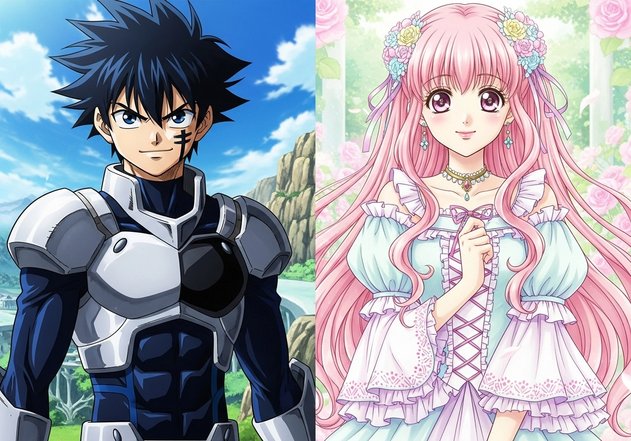 Comparison of AI generated anime characters in Shonen and Shojo styles