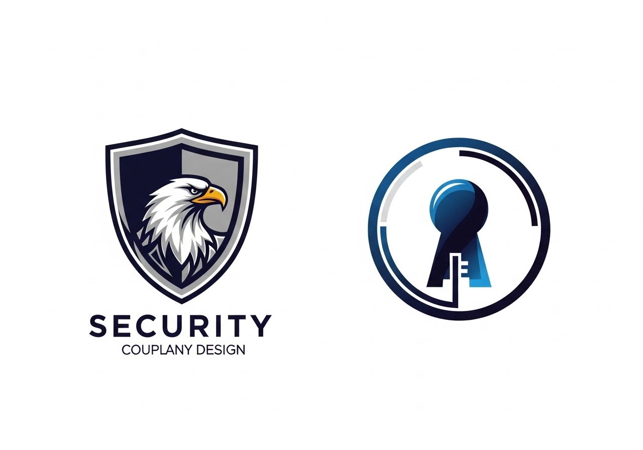AI logos: one in a shield emblem, another in a circular layout