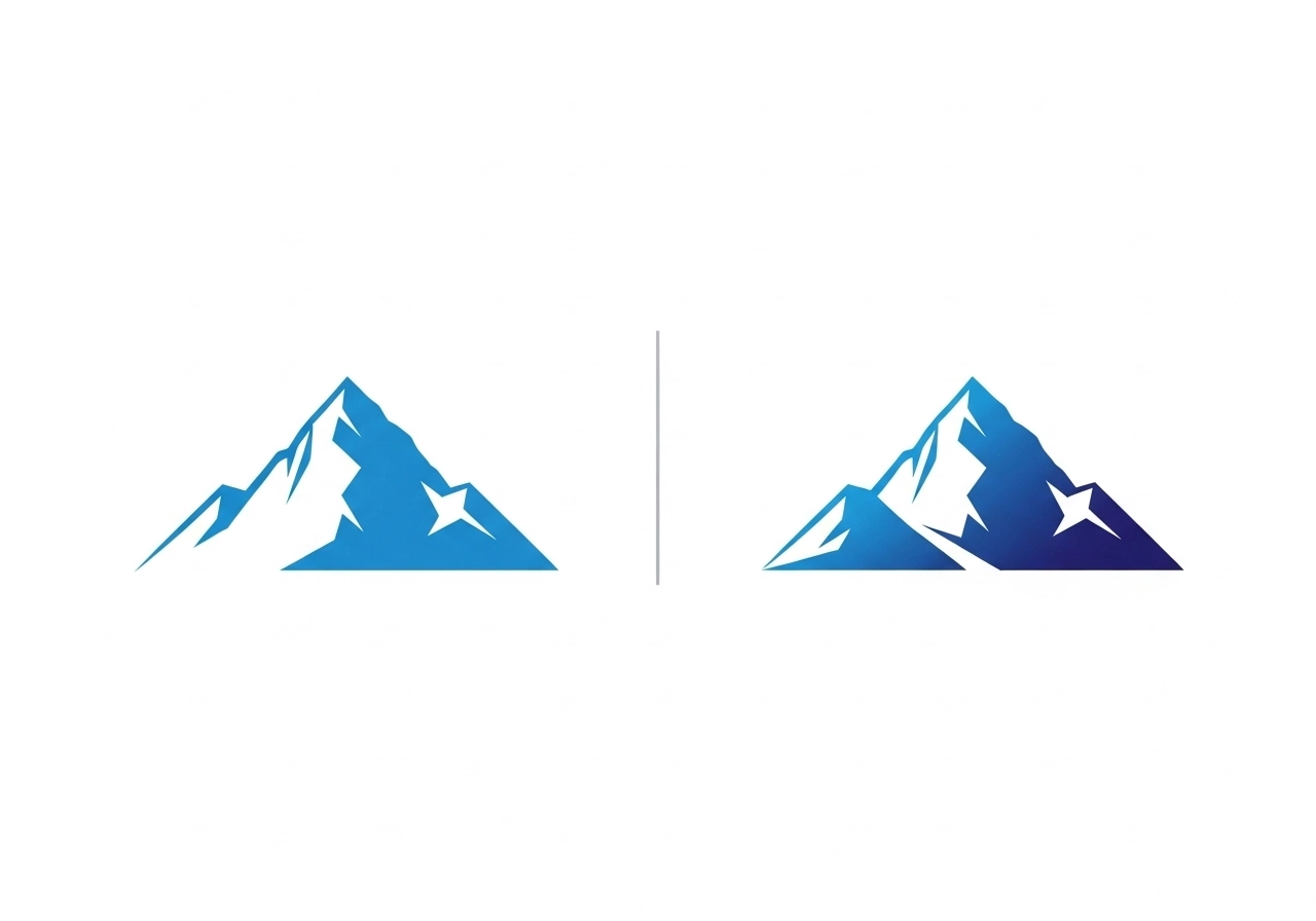Comparison of a flat design logo and one with a subtle gradient