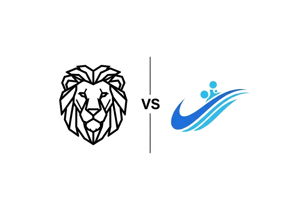 Comparison of AI generated logos: one with a lion head, another with an abstract swoosh