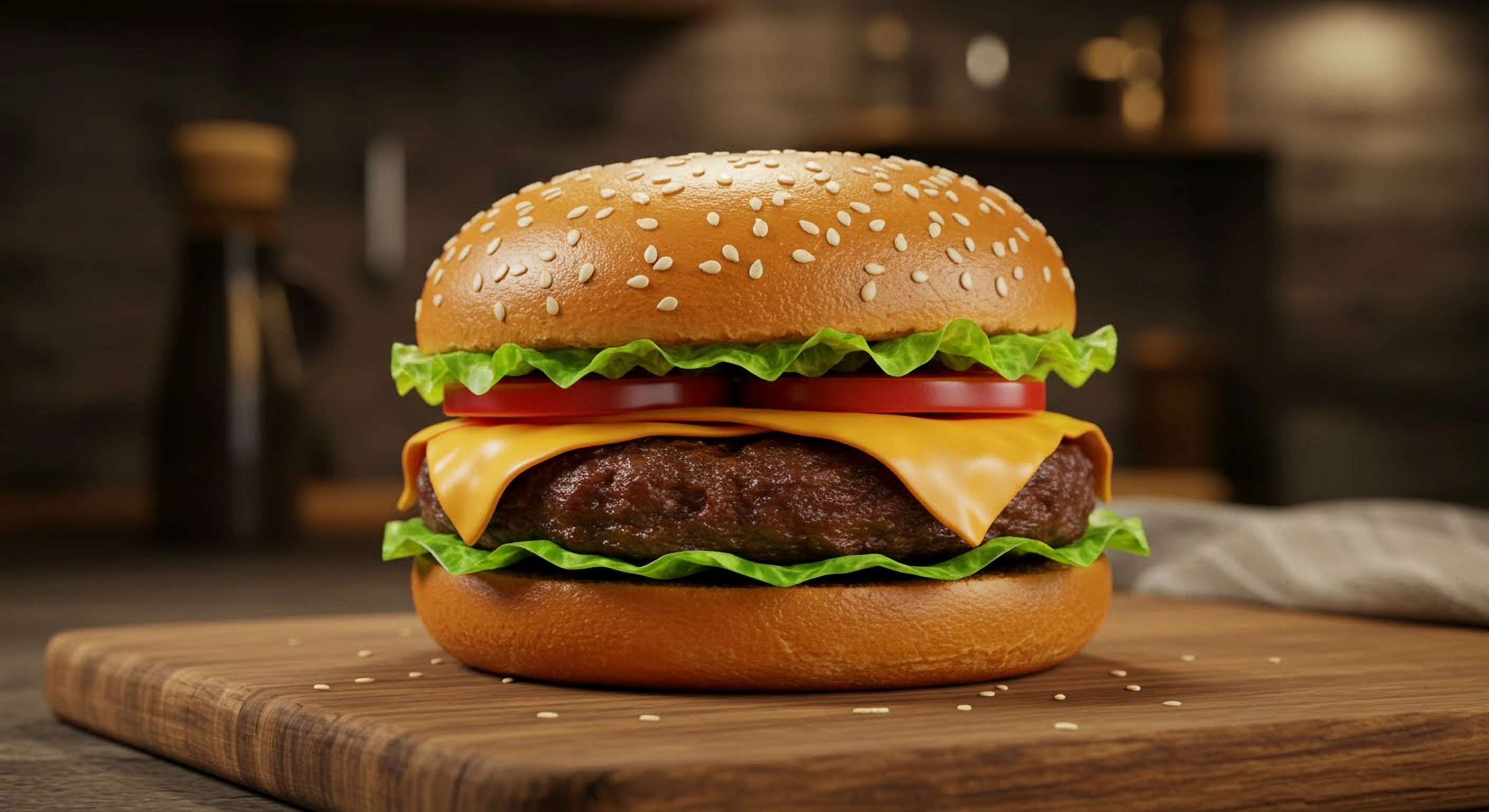 Photorealistic image of a gourmet burger
