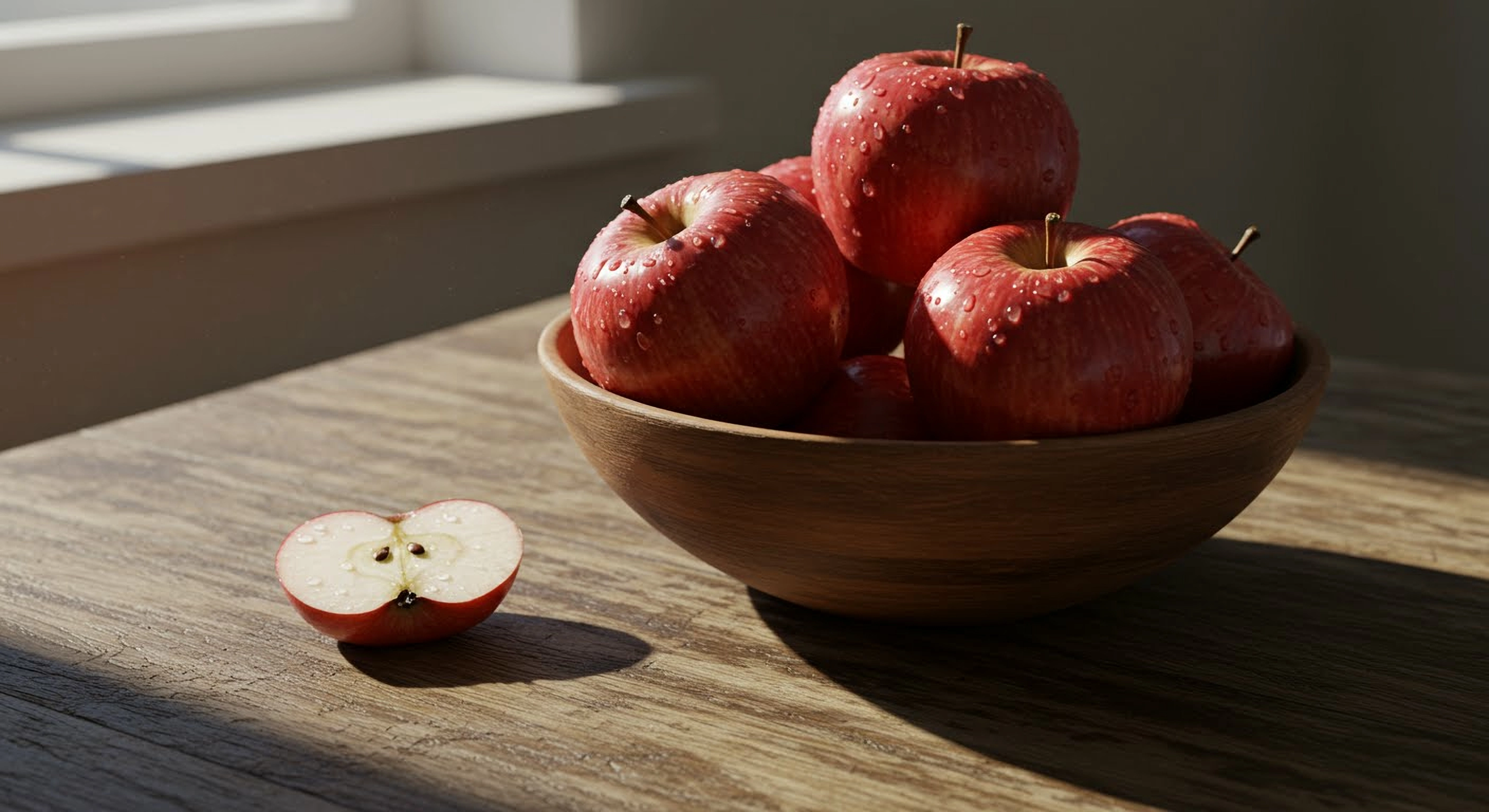 Hyperrealistic AI generated still life of apples on a table